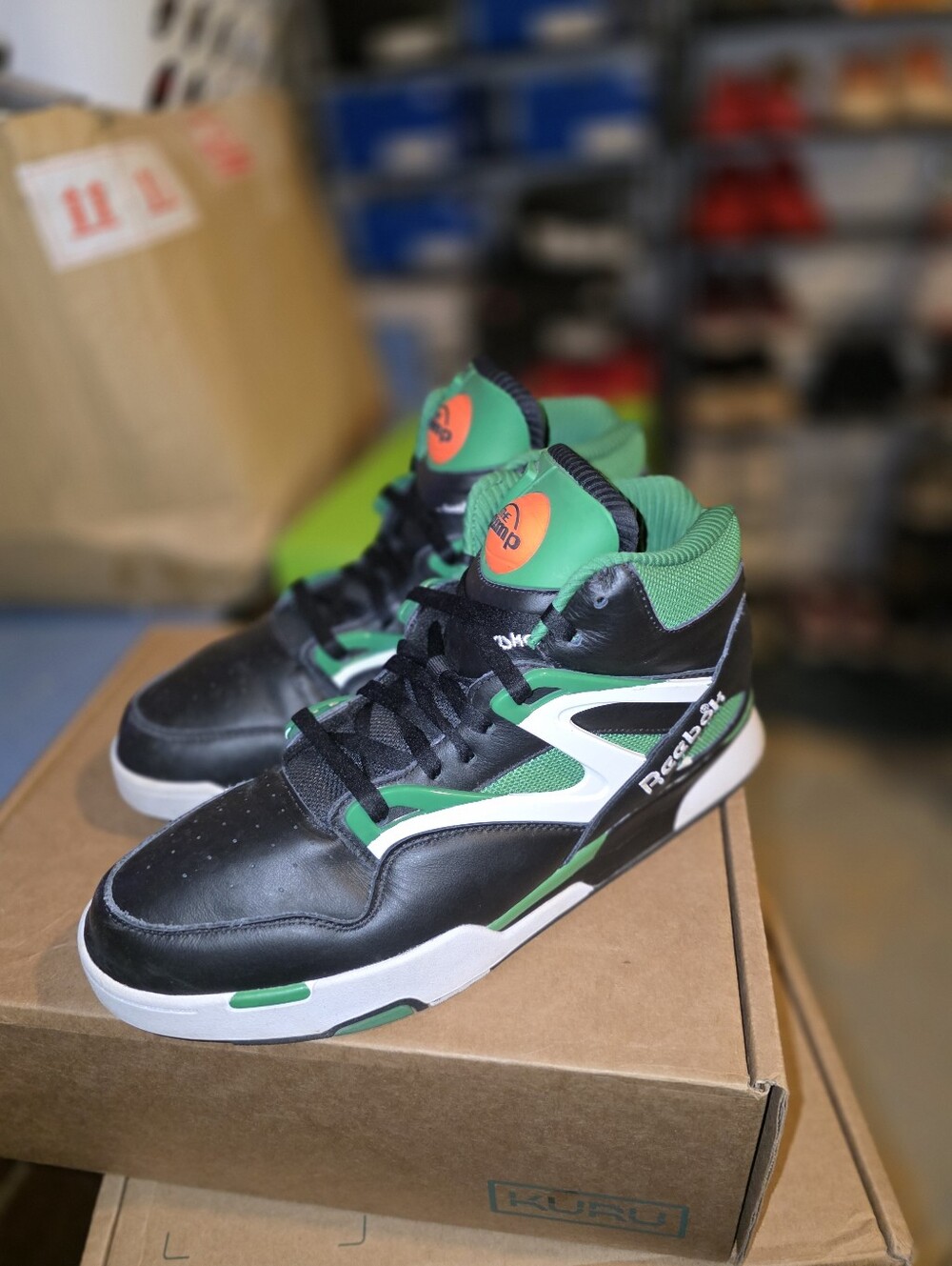Reebok Black, Green & White Mid-Top Sneakers